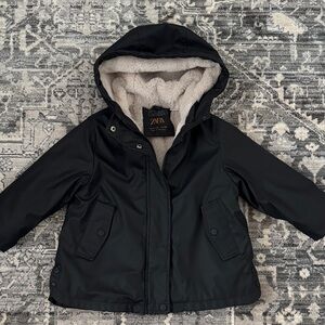 Zara Girls Black Rubberized Hooded Jacket